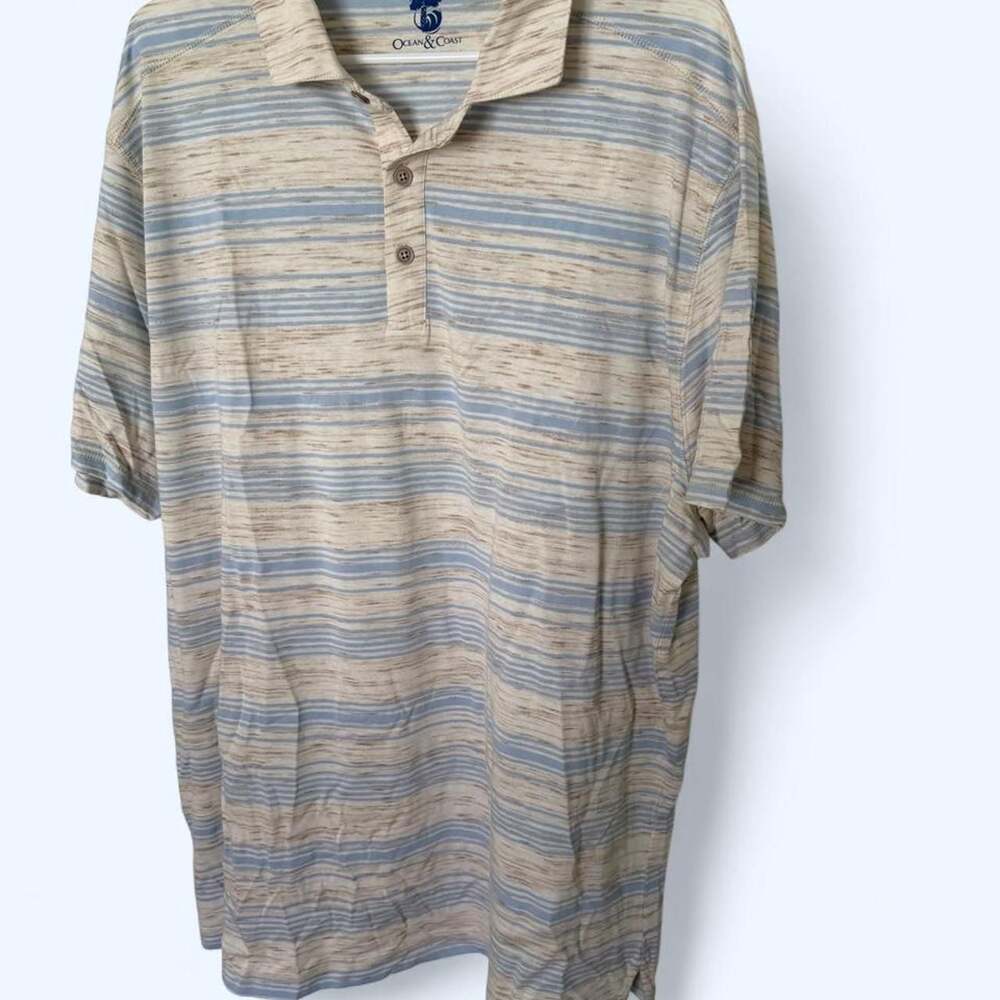 Ocean & Coast Striped Polo Shirt XXL Blue Beige Cotton Modal